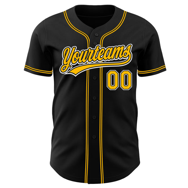 Custom Black Gold-White Authentic Baseball Jersey