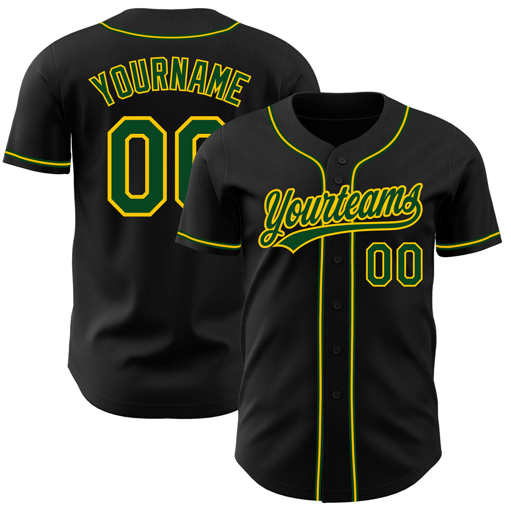 Custom Black Green-Gold Authentic Baseball Jersey