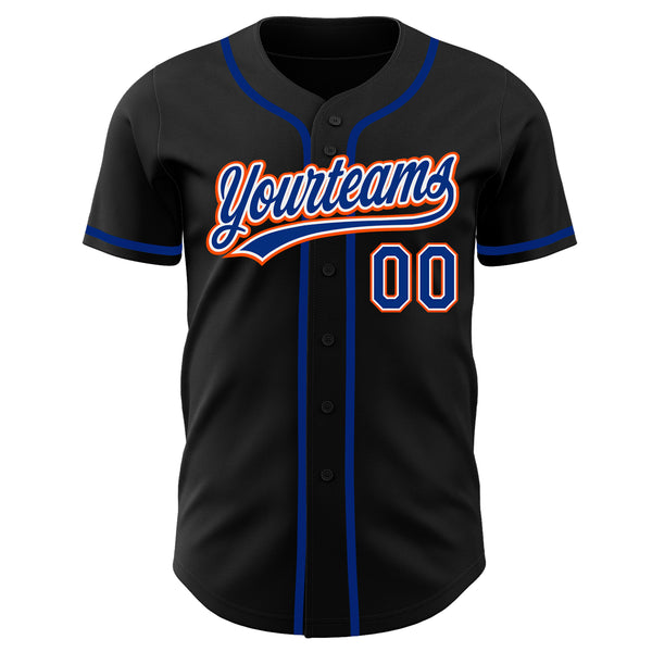 Custom Black Royal-Orange Authentic Baseball Jersey