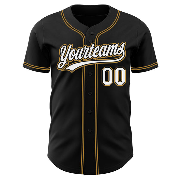 Custom Black White-Old Gold Authentic Baseball Jersey