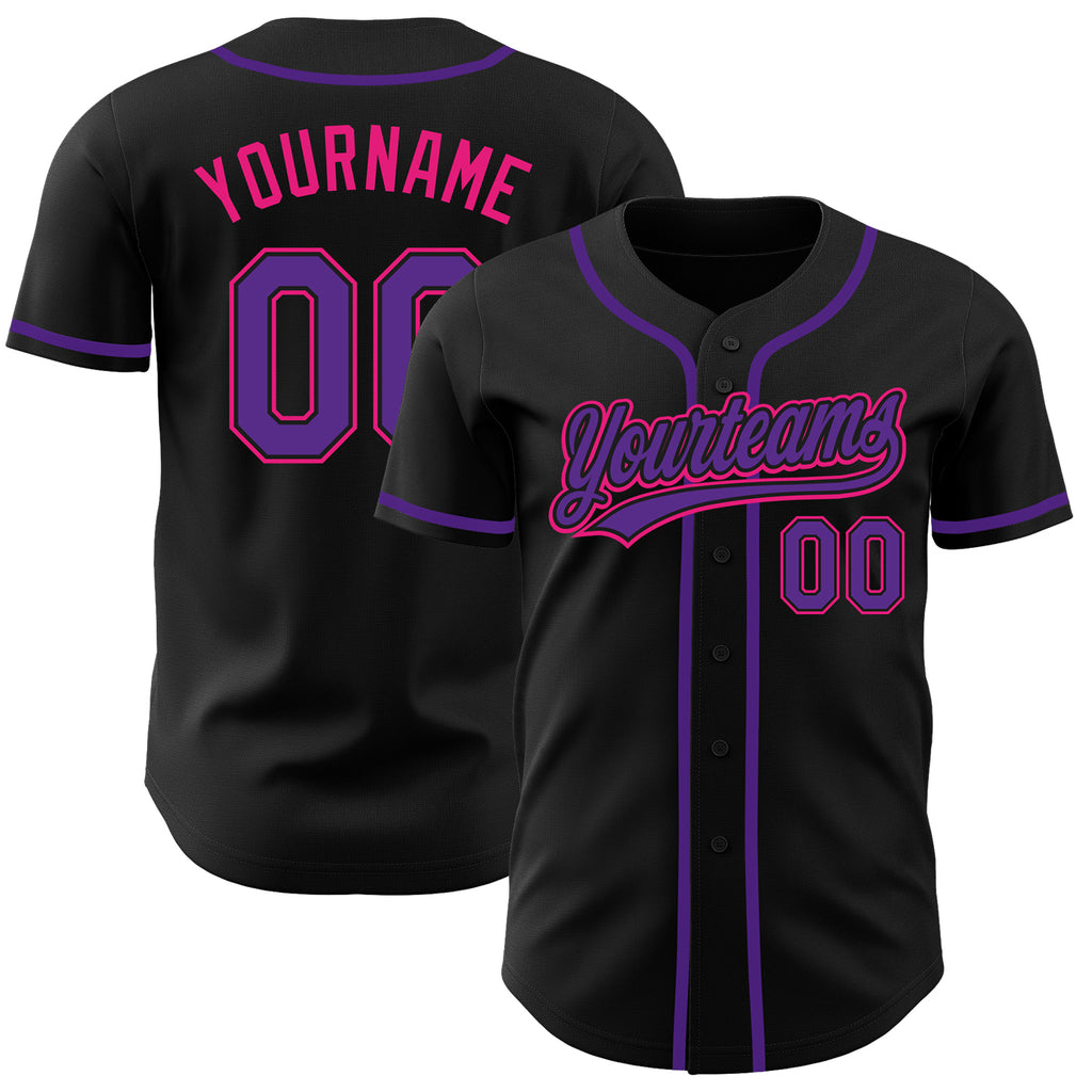 Custom Black Purple-Hot Pink Authentic Baseball Jersey