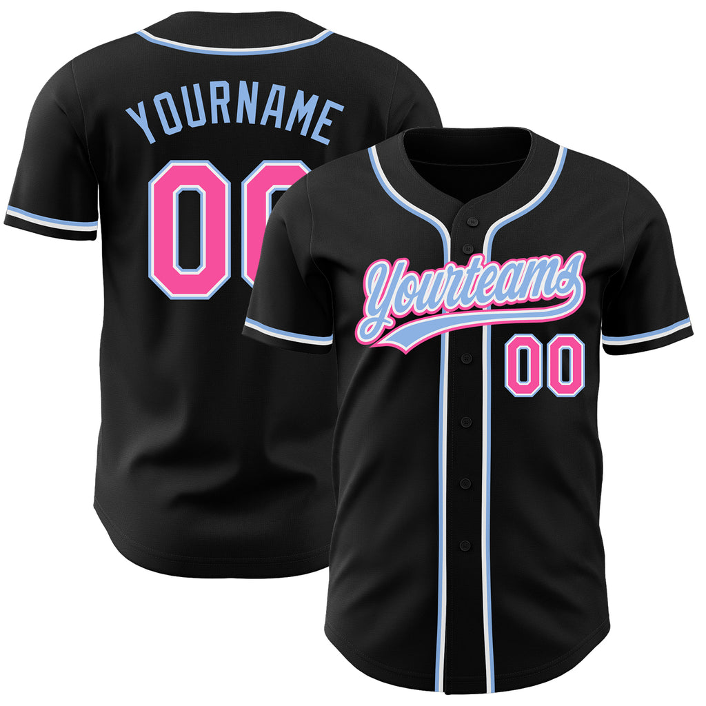 Custom Black Pink-Light Blue Authentic Baseball Jersey