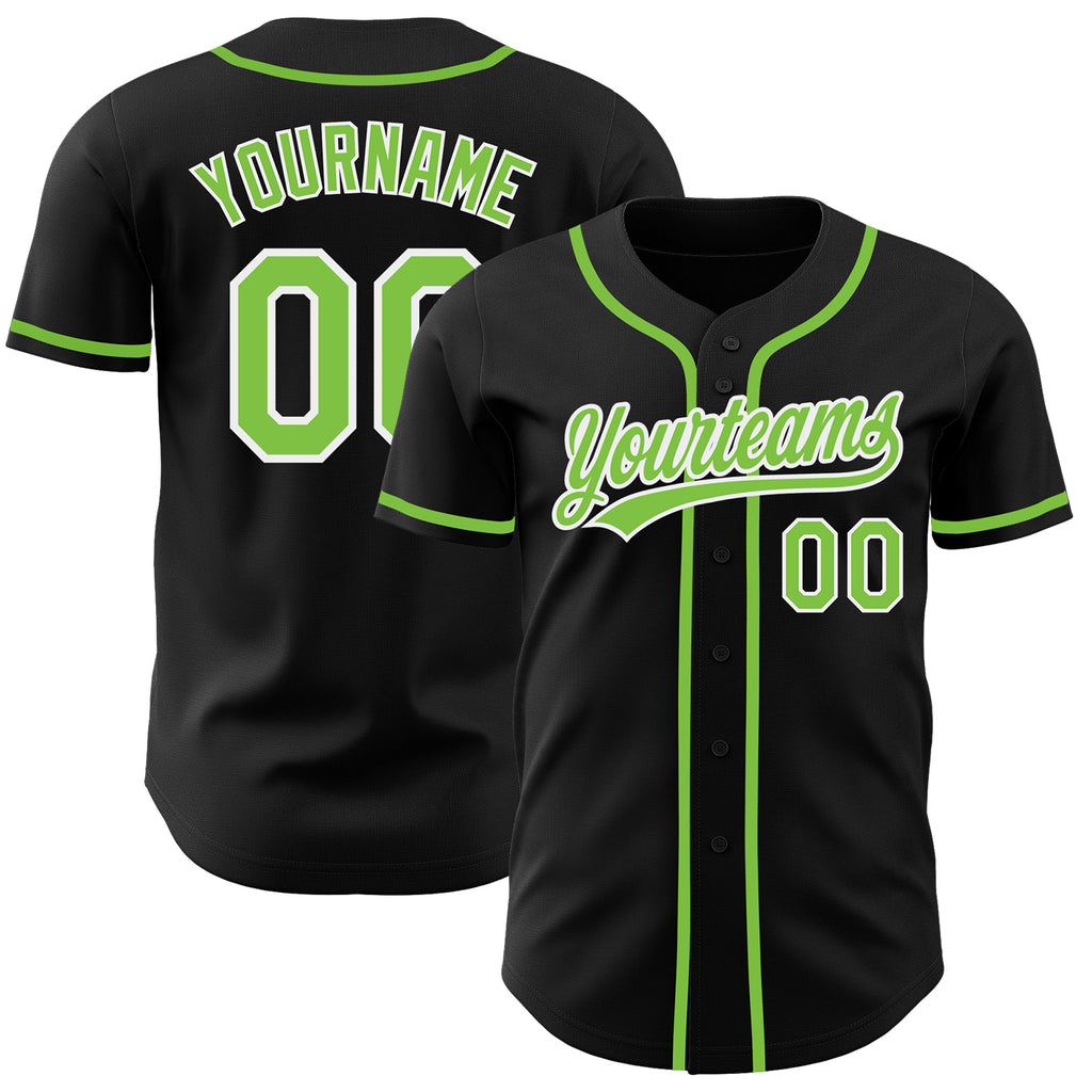 Custom Black Neon Green-White Authentic Baseball Jersey