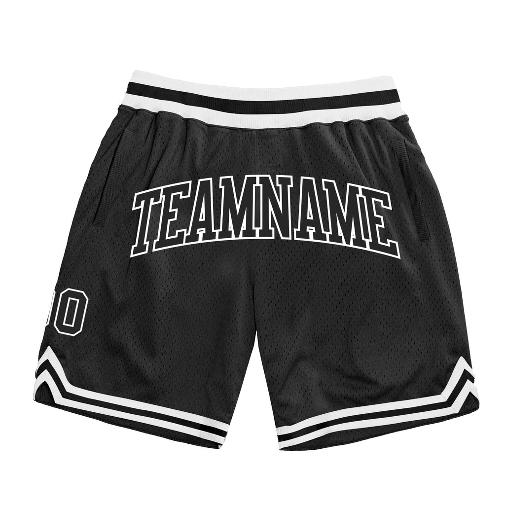 Custom Black Black-White Authentic Throwback Basketball Shorts