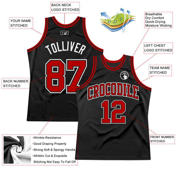 Custom Black Red-White Authentic Throwback Basketball Jersey