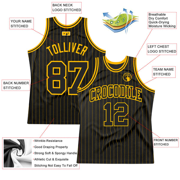 Custom Black Gold Pinstripe Black-Gold Authentic Basketball Jersey