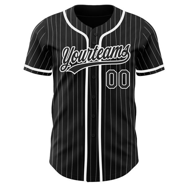 Custom Black White Pinstripe Black Authentic Baseball Jersey