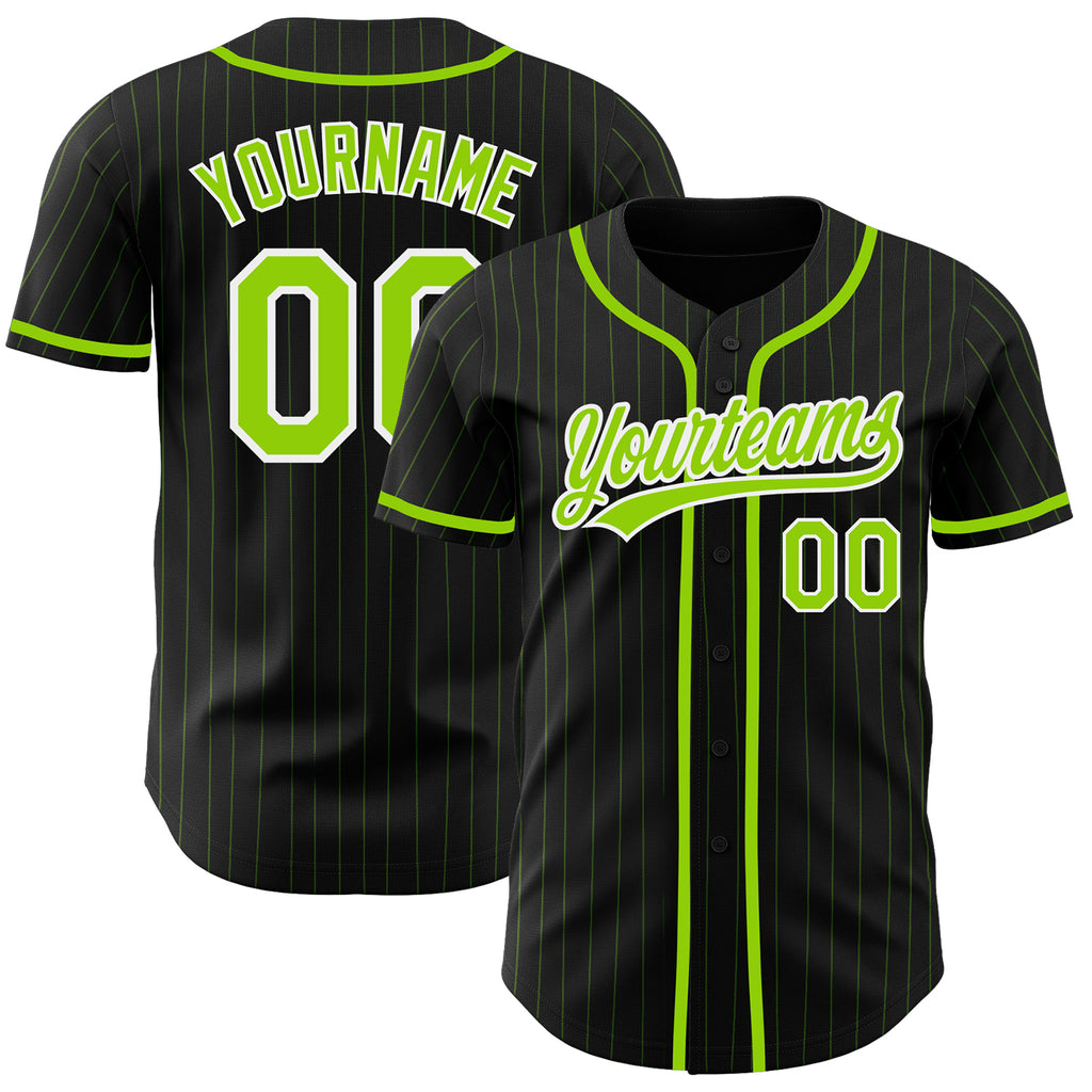 Custom Black Neon Green Pinstripe Neon Green Authentic Baseball Jersey