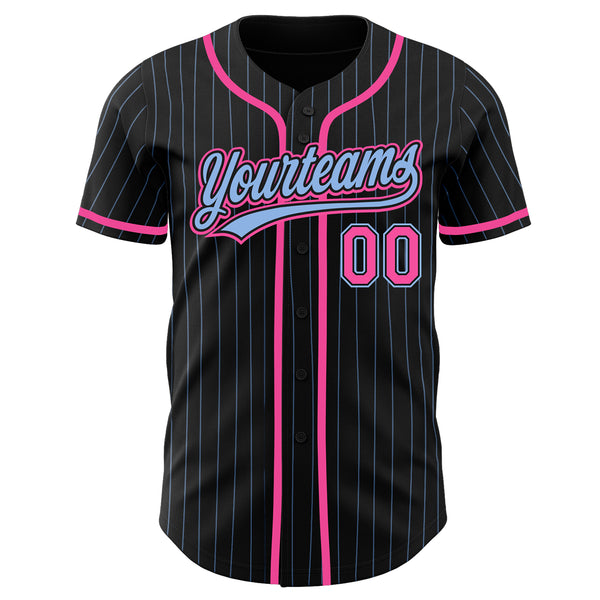Custom Black Light Blue Pinstripe Pink Authentic Baseball Jersey