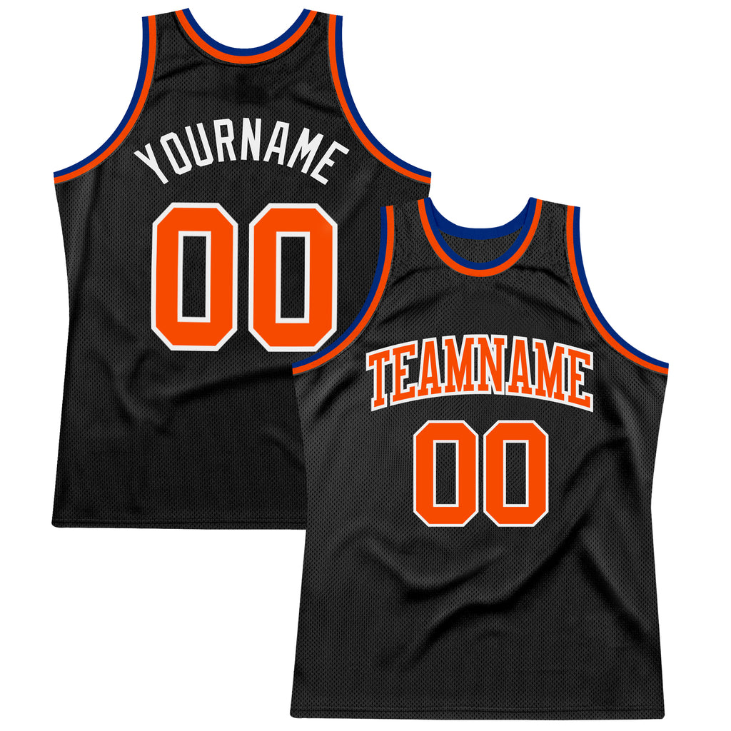 Custom Black Orange-Royal Authentic Throwback Basketball Jersey