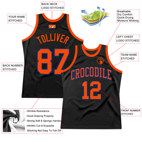 Custom Black Orange-Royal Authentic Throwback Basketball Jersey