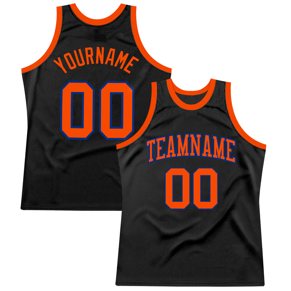 Custom Black Orange-Royal Authentic Throwback Basketball Jersey