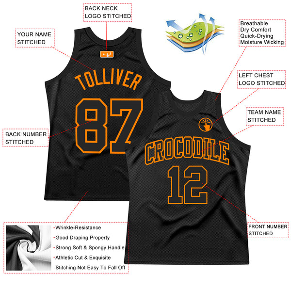 Custom Black Bay Orange Authentic Throwback Basketball Jersey