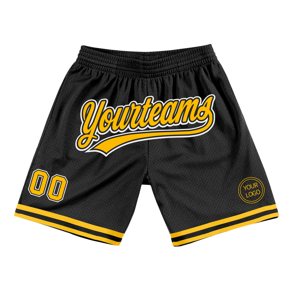 Custom Black Gold-White Authentic Throwback Basketball Shorts