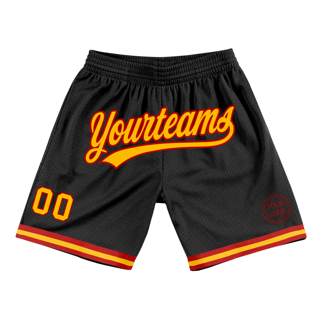 Custom Black Gold-Red Authentic Throwback Basketball Shorts