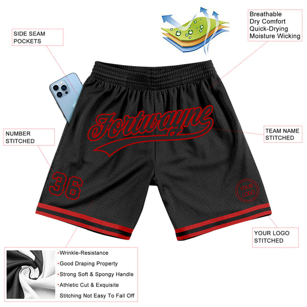 Custom Black Red Authentic Throwback Basketball Shorts