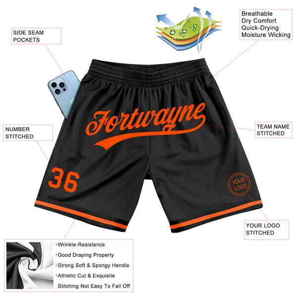 Custom Black Orange Authentic Throwback Basketball Shorts