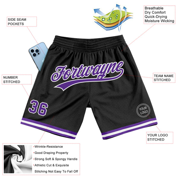 Custom Black Purple-White Authentic Throwback Basketball Shorts
