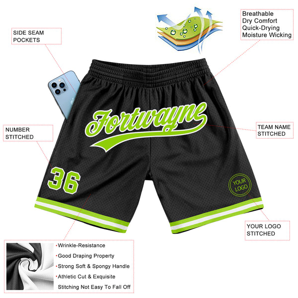 Custom Black Neon Green-White Authentic Throwback Basketball Shorts