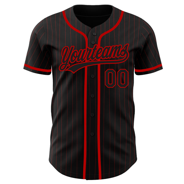 Custom Black Red Pinstripe Black Authentic Baseball Jersey