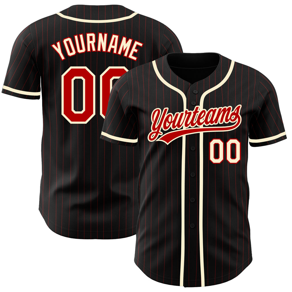 Custom Black Red Pinstripe Red-Cream Authentic Baseball Jersey