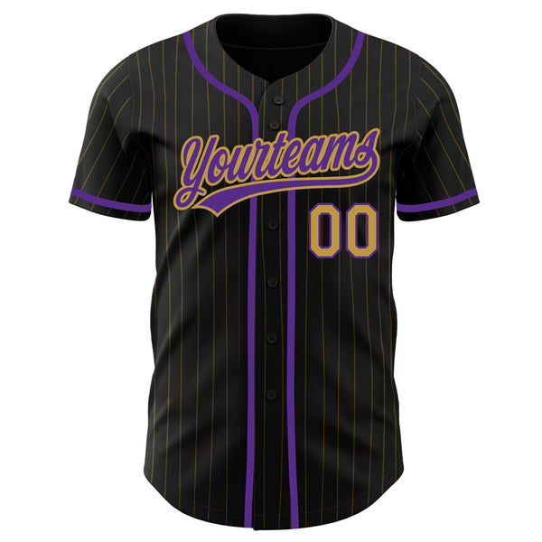 Custom Black Old Gold Pinstripe Old Gold-Purple Authentic Baseball Jersey