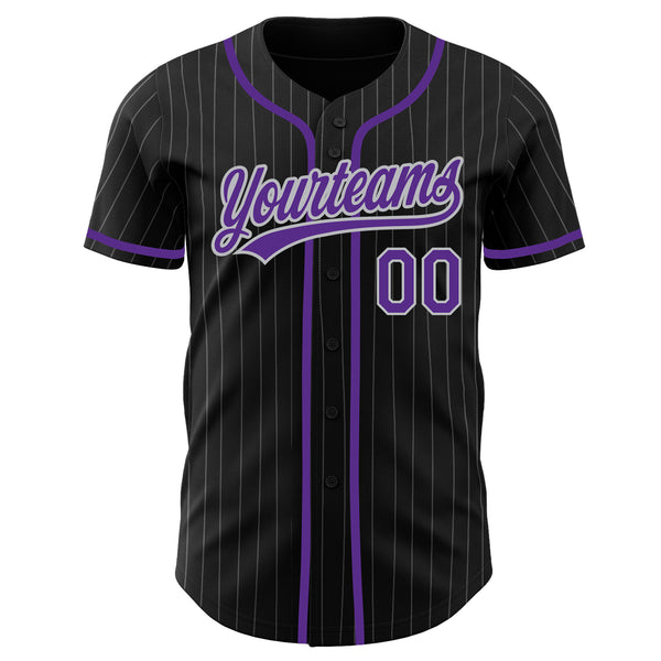 Custom Black Gray Pinstripe Purple Authentic Baseball Jersey
