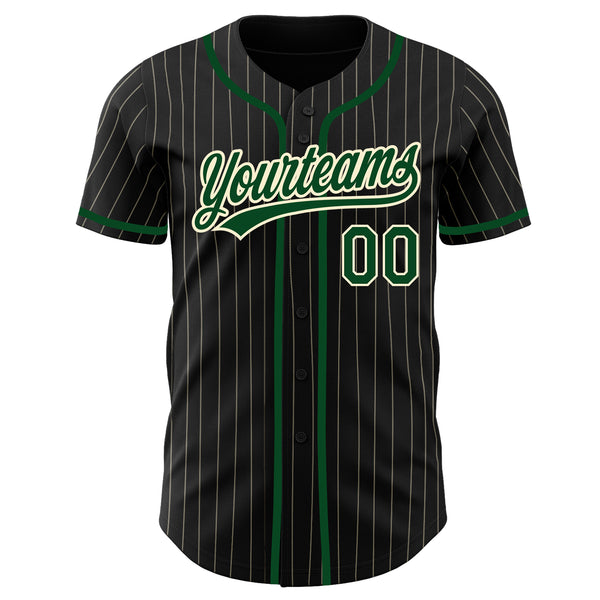 Custom Black Cream Pinstripe Green Authentic Baseball Jersey
