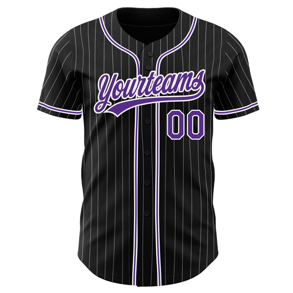 Custom Black White Pinstripe Purple Authentic Baseball Jersey
