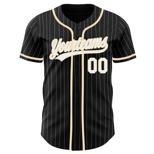 Custom Black White Pinstripe White-City Cream Authentic Baseball Jersey