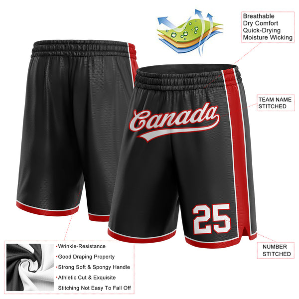Custom Black White-Red Authentic Basketball Shorts