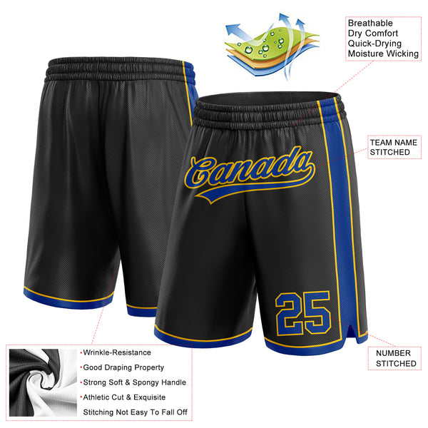 Custom Black Royal-Yellow Authentic Basketball Shorts
