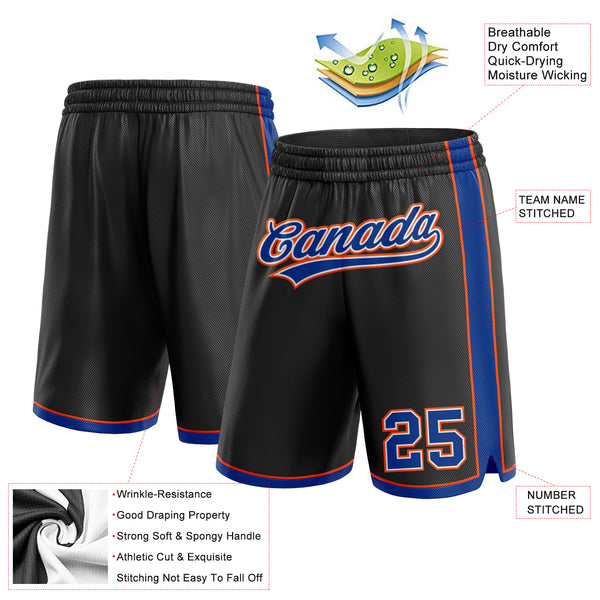 Custom Black Royal-Orange Authentic Basketball Shorts