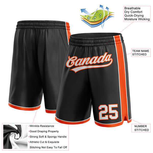 Custom Black White-Orange Authentic Basketball Shorts