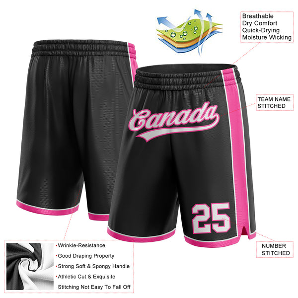 Custom Black White-Pink Authentic Basketball Shorts