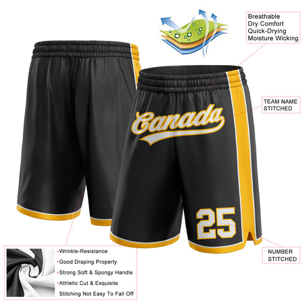 Custom Black White-Gold Authentic Basketball Shorts