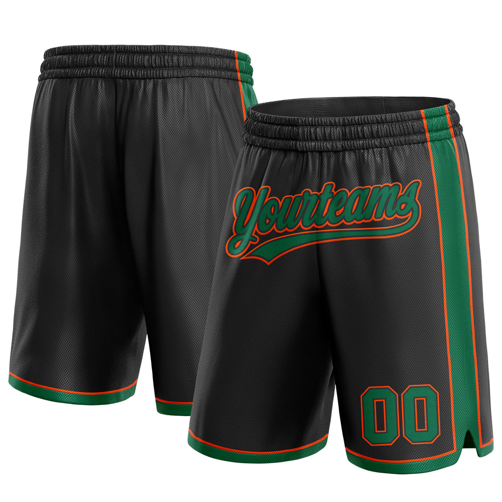 Custom Black Kelly Green-Orange Authentic Basketball Shorts