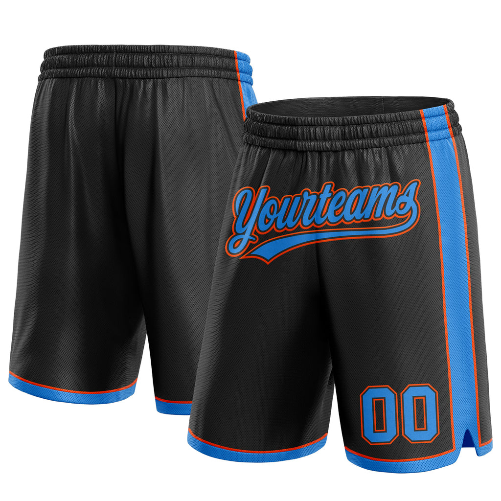 Custom Black Electric Blue-Orange Authentic Basketball Shorts