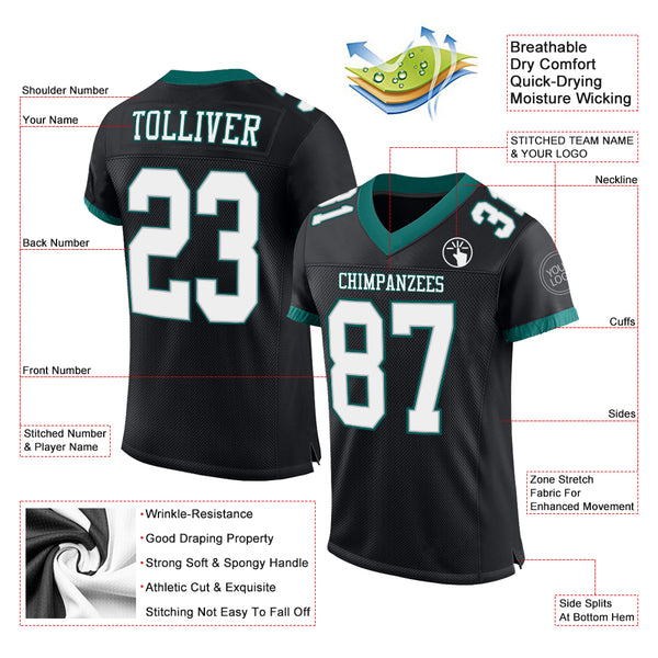 Custom Black White-Midnight Green Mesh Authentic Football Jersey