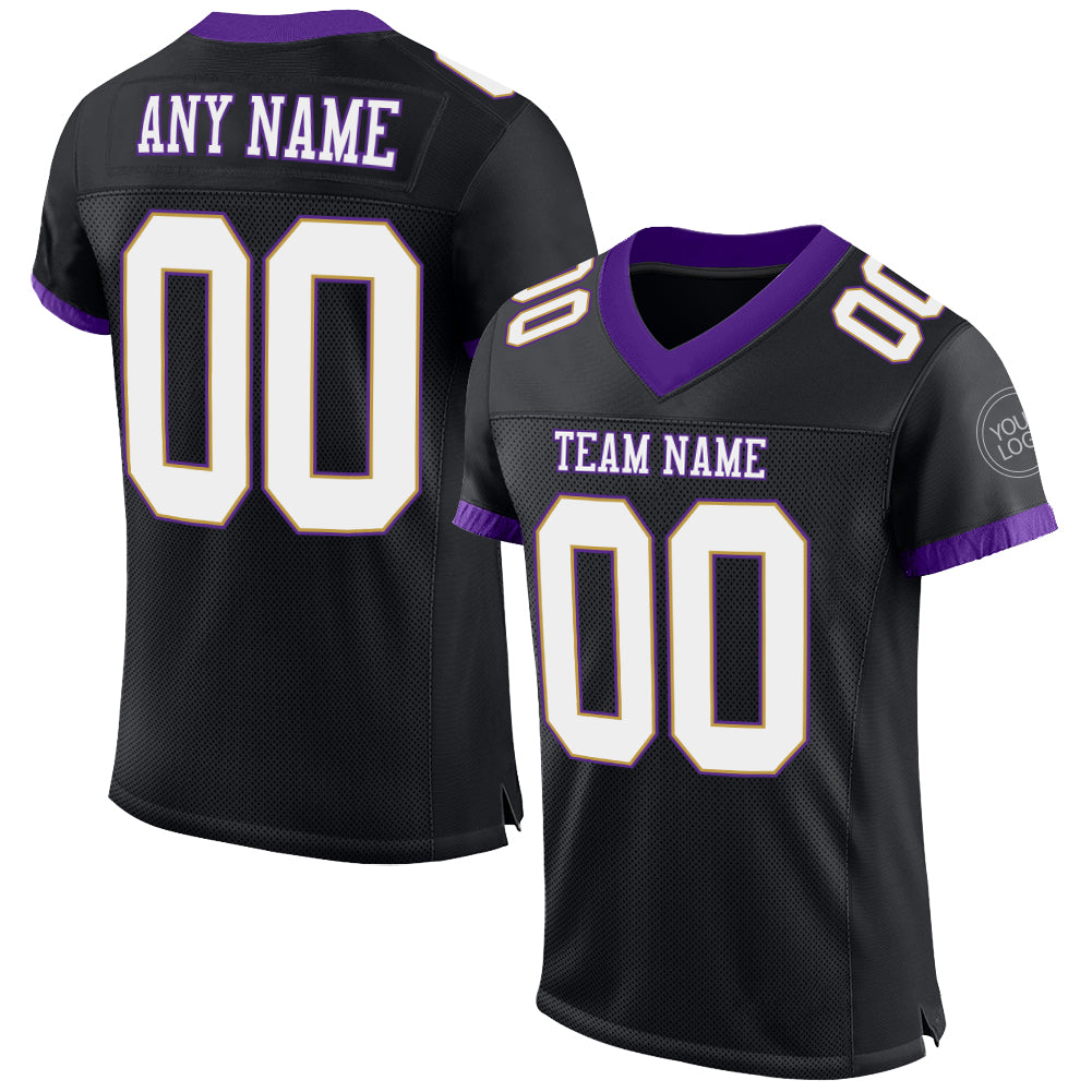 Custom Black White-Purple Mesh Authentic Football Jersey