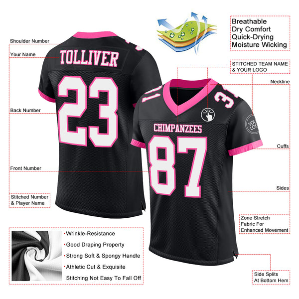 Custom Black White-Pink Mesh Authentic Football Jersey