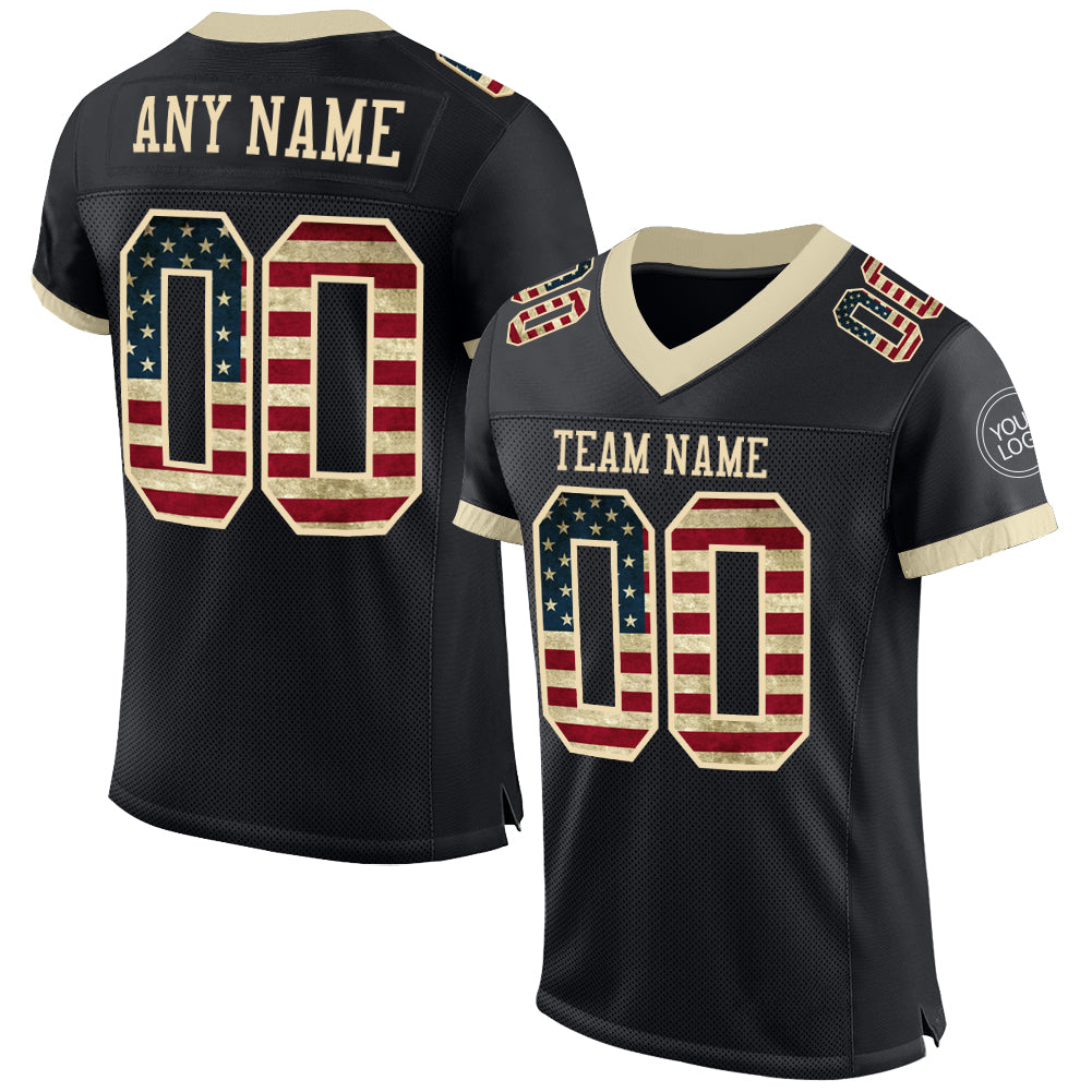 Custom Black Vintage USA Flag-Cream Mesh Authentic Football Jersey