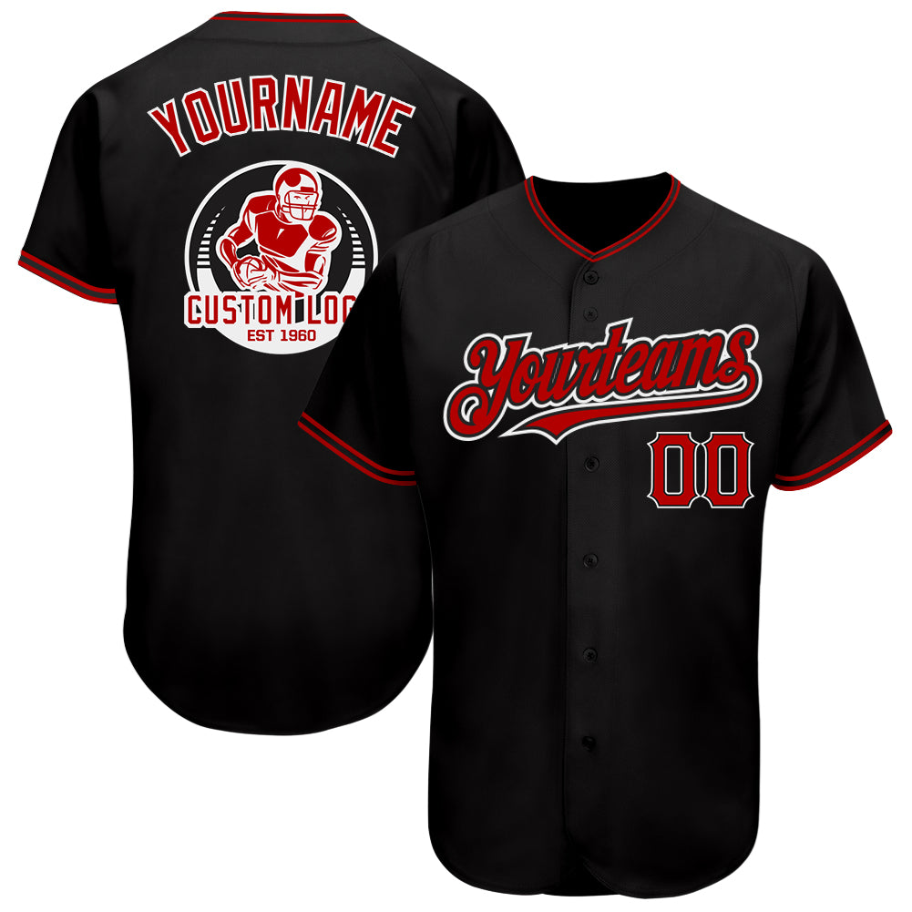 Custom Black Red-White Authentic Baseball Jersey