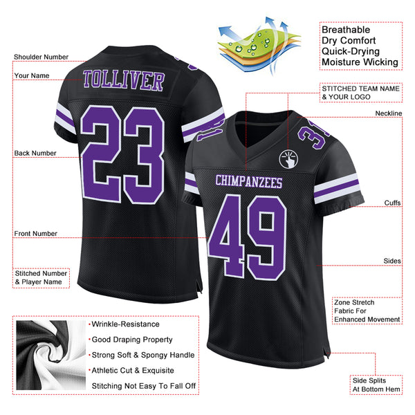 Custom Black Purple-White Mesh Authentic Football Jersey