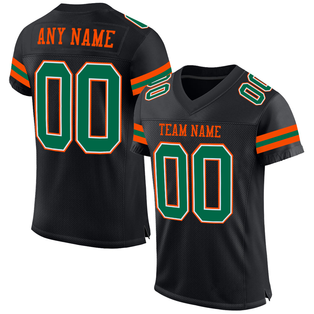 Custom Black Kelly Green-Orange Mesh Authentic Football Jersey