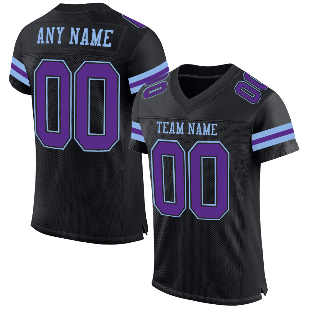 Custom Black Purple-Light Blue Mesh Authentic Football Jersey