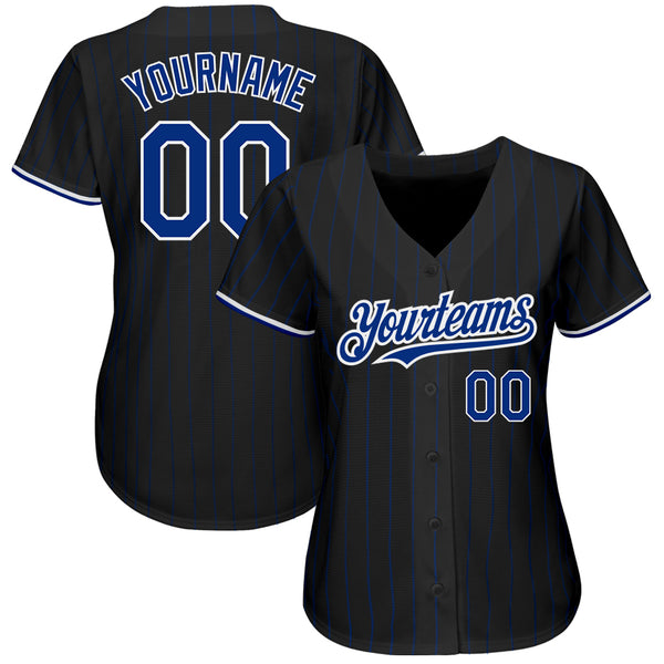 Custom Black Royal Pinstripe White Authentic Baseball Jersey