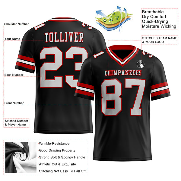 Custom Black White-Red Mesh Authentic Football Jersey