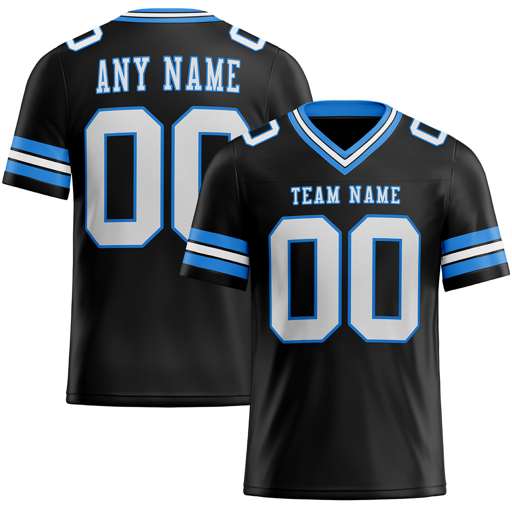 Custom Black White-Powder Blue Authentic Football Jersey
