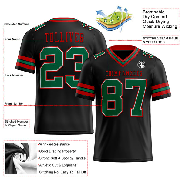 Custom Black Kelly Green-Red Mesh Authentic Football Jersey